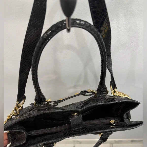 Michael Kors Black Snake-Embossed Shoulder /crossbody Bag with Gold Chains - Picture 8 of 11